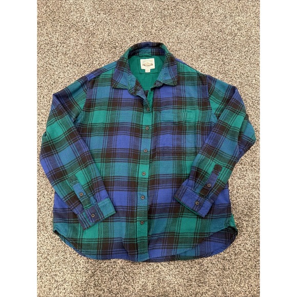 American Eagle By Payless Tops - American Eagle Blue Green Plaid Flannel Button Down Shirt Womens Small 3671